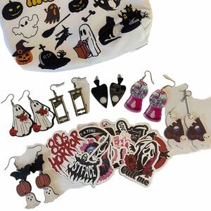 Earrings Halloween 6 Pairs Gift Set NWT Ghosts Planchette Guillotine Bats